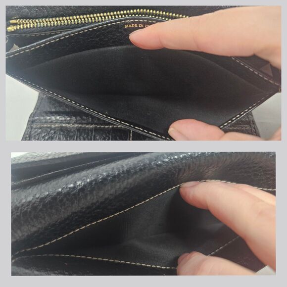 Kate Spade Wallet Womens Black Pebble Trifold Leather Wallet Made Italy 7.25"x4" - Picture 4 of 14